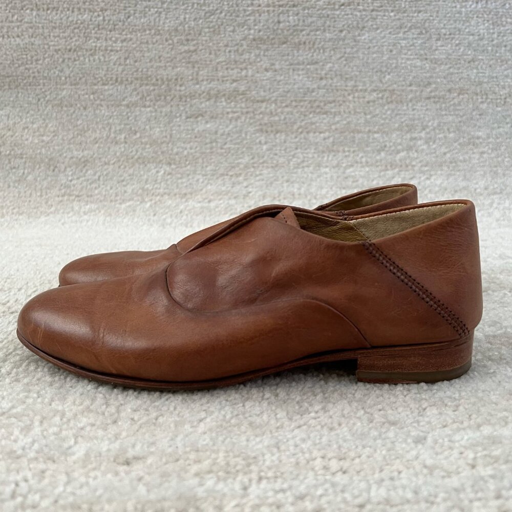 Sutro Valencia Laceless Brown Leather Oxford Slip On Flats Shoes 7.5
